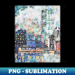 Pittsburgh Skyline  PPG  Smithfield Street Bridge original artwork by Tim Crowley - Unique Sublimation PNG Download - Enhance Your Apparel with Stunning Detail