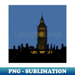Big Ben London Silhouette Linocut - Elegant Sublimation PNG Download - Fashionable and Fearless