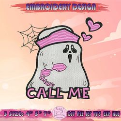 Call Me Embroidery Design, Cute Ghost Face Embroidery, Scream Embroidery, Halloween Embroidery, Machine Embroidery Designs