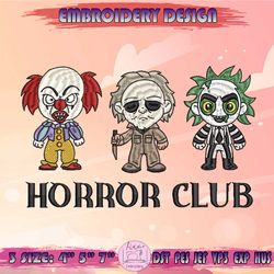 Horror Club Embroidery Design, Horror Character Embroidery, Horror Movie Embroidery, Halloween Embroidery, Machine Embroidery Designs
