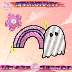 Cute Ghost Embroidery Design, Ghost Rainbow Embroidery, Spooky Season Embroidery, Halloween Embroidery, Machine Embroidery Designs