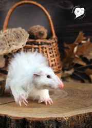 realistic miniature albino possum toy