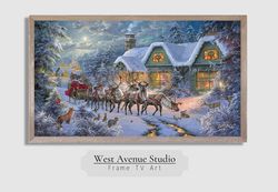 Christmas Tv Art, Samsung Frame TV Art,Santa's Christmas Eve Delivery,Vintage Christmas Painting,Sleigh Ride, Instant Do