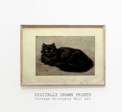 Vintage Black Cat Print, Victorian Dark Academia Halloween Printable Wall Art, Dark Academia Aesthetic, Art Digital Down