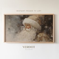 Vintage Santa Christmas Frame Tv Art, Neutral Holiday Santa Claus Painting Tv Digital Download, Christmas Decor  TV2321.