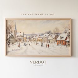 Winter Village Christmas Frame Tv Art, Neutral Small Town Painting, Digital Download, Christmas Decor  TV2310.jpg