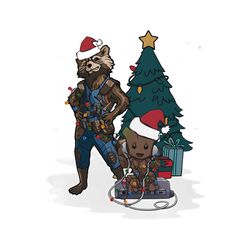 Santa Baby Groot And Rocket Christmas PNG Download
