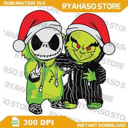 Merry Christmas PNG, Grinch and Jack Skellington,xmas png, santa png, merry png, digital download, Instant Download
