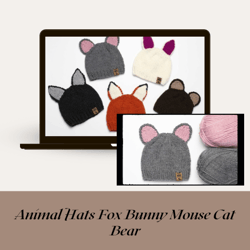 animal hats fox bunny mouse cat bear knitting patterns