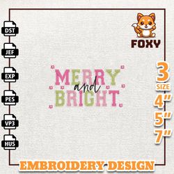 Groovy Christmas Embroidery Design, Merry And Bright Embroidery Machine Design, Instant Download