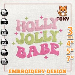 Holly Jolly Babe Embroidery Design, Retro Christmas Embroidery Machine Design, Instant Download