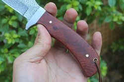 New Laser Damascus Steel Wood Handle Tactics Survival Bowie Hunting Knife