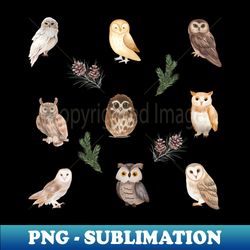 Owls and Pine Branches - High-Resolution PNG Sublimation File - Add a Festive Touch to Every Day