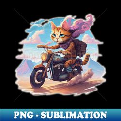 Cat riding a motorcycle in the desert - Aesthetic Sublimation Digital File - Perfect for Personalization