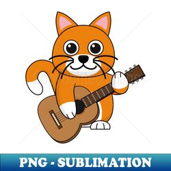 Cute Orange White Cat Playing Guitar Cartoon - High-Quality PNG Sublimation Download - Instantly Transform Your Sublimation Projects