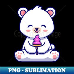 Cute Polar Bear Eating Ice Cream Cone Cartoon - Elegant Sublimation PNG Download - Revolutionize Your Designs