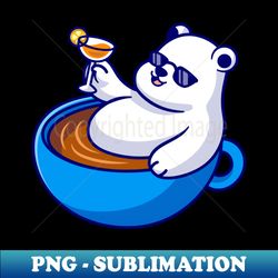 cute polar bear relax in cup coffee cartoon - premium sublimation digital download - perfect for sublimation art