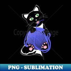 funny and cute tuxedo cat with a big ball of yarn - high-resolution png sublimation file - bring your designs to life