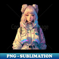 vaporwave Cartoon Neon Lofi Girl Listen  to Music Vibes Anime Character - High-Quality PNG Sublimation Download - Stunning Sublimation Graphics