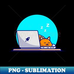 Cute Cat Sleeping On Laptop With Coffee Cup Cartoon Vector Icon Illustration - Premium PNG Sublimation File - Transform Your Sublimation Creations