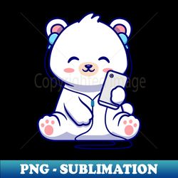 Cute Polar Bear Listening Music Cartoon - Decorative Sublimation PNG File - Unleash Your Creativity