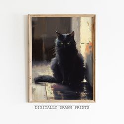 Black Cat - Dark Academia Print, Moody Wall Art, Dark Decor Aesthetic, Dark Cottagecore, Gothic Prints, Printable Downlo