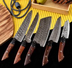 Top quality Custom Handmade 5 Pieces Damascus steel Chef/ Kitchen knives set, gift for friend, gift for a girlfriend