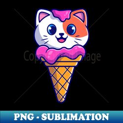 Cute Cat Ice Cream Cartoon - PNG Transparent Sublimation Design - Perfect for Sublimation Art