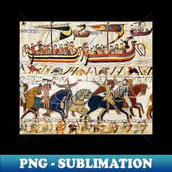 THE BAYEUX TAPESTRY BATTLE OF HASTINGS NORMAN KNIGHTS HORSEBACK ARHERS AND VIKING SHIPS - High-Quality PNG Sublimation Download - Perfect for Sublimation Art