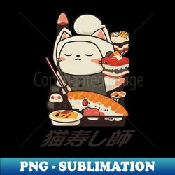 3 cute cat sushi chef neko sushi master - Special Edition Sublimation PNG File - Create with Confidence