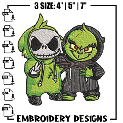Grinch And Jack Skellington Embroidery design, Grinch Christmas Embroidery, Horror design, logo shirt, Digital download.