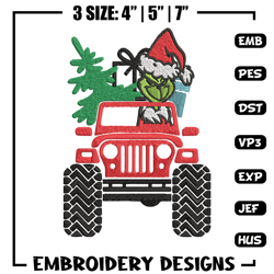 Grinch Jeep Christmas Embroidery design, Grinch Christmas Embroidery, logo design, Embroidery File, Digital download.