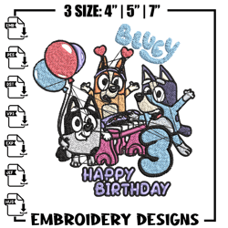 Happy birthday 3 bluey Embroidery, Bluey Embroidery, Embroidery File, cartoon shirt, cartoon design, Digital download.
