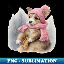 Adorable cute puppy wearing a pink hat and scarf - PNG Sublimation Digital Download - Perfect for Creative Projects