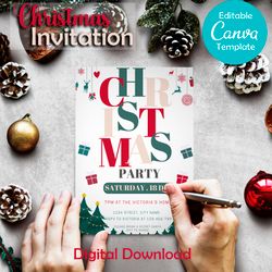 christmas party template - instant download - canva template - editable template - digital invitation