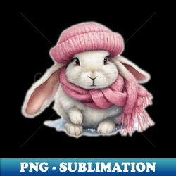 Adorable cute rabbit wearing a pink hat and scarf - Premium PNG Sublimation File - Vibrant and Eye-Catching Typography