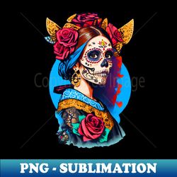 Sugar Skull Halloween Girl with a Pearl Earring - Artistic Sublimation Digital File - Vibrant and Eye-Catching Typography