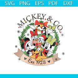 Mickey And Co Est 1928 Xmas Wreath PNG Sublimation
