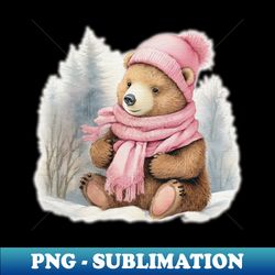Adorable cute bear wearing a pink hat and scarf - High-Resolution PNG Sublimation File - Unlock Vibrant Sublimation Designs
