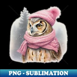 Adorable cute owl wearing a pink hat and scarf - Trendy Sublimation Digital Download - Perfect for Creative Projects