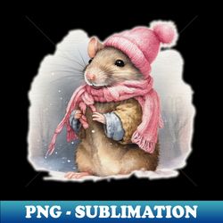 Adorable cute Mouse wearing a pink hat and scar - Unique Sublimation PNG Download - Unleash Your Creativity