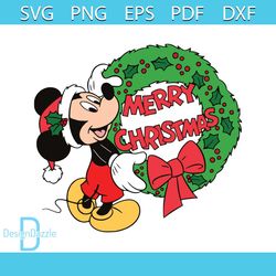 Mickey Merry Christmas Laurel Wreath SVG For Cricut Files