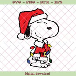Cute Snoopy Christmas Lights And Santa Hat SVG File