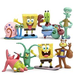 8pcs/set Animation Kawaii Sponges Bobs Patrick Star Figure Toys Cartoon Sponge Bobs Bobs Figure Toys for Children Xmas g