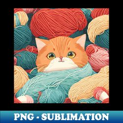 Cat Knitting Colorful Yarn - Professional Sublimation Digital Download - Vibrant and Eye-Catching Typography
