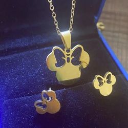 Anime Cute Cartoon Bow Mouse Stainless Steel Jewelry Set For Women Wedding Accessories Bride Earrings And Necklace Jewel