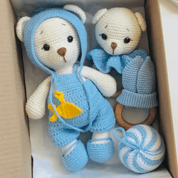 set baby boy gift set box crochet bear baby rattle amigurumi toy gift set for newborn crochet baby teddy baby set for
