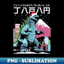 Christmas Night in Japan Godzilla in a Santa Hat - Aesthetic Sublimation Digital File - Transform Your Sublimation Creations