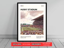 Husky Stadium Washington Huskies Poster NCAA Art NCAA Stadium Poster Oil Painting Modern Art Travel