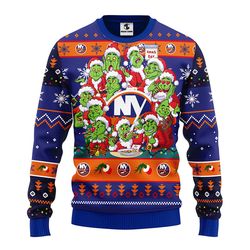 NLH New York Islanders 12 Grinch All Over Print Ugly Hoodie 3D Zip Hoodie 3D Ugly Christmas Sweater 3D Fleece Hoodie